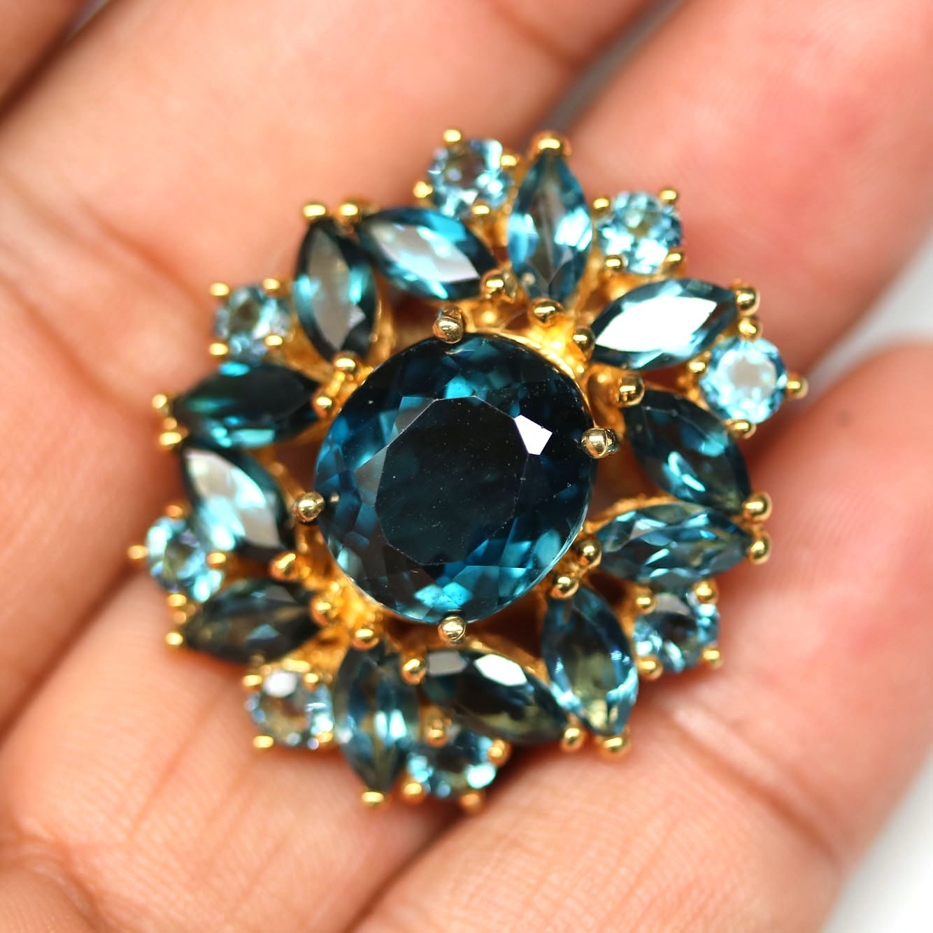 Handmade 925 Sterling Silver London Blue Topaz Ring Size 6.5 18K Gold Plated