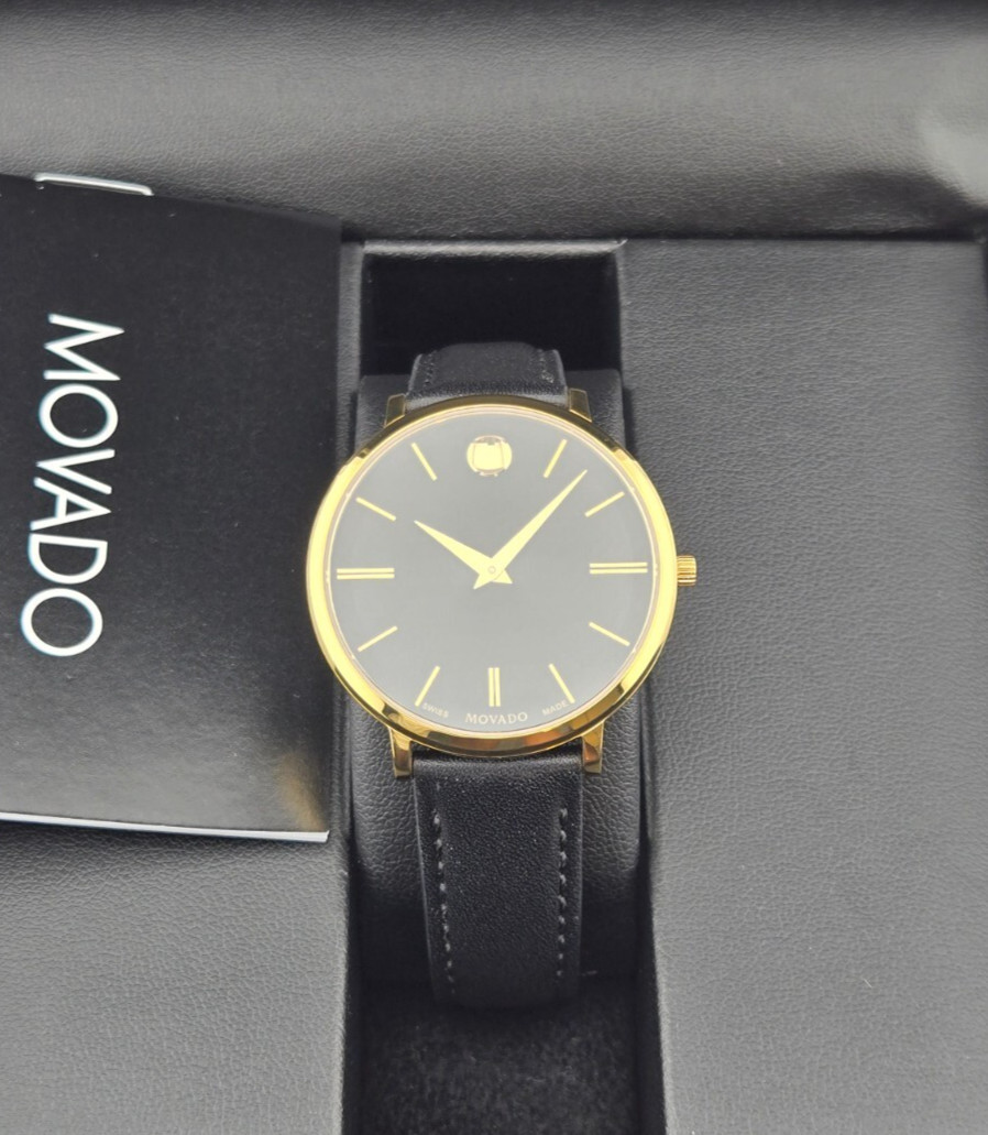 Movado Ultra Slim Women’s Gold Tone Leather Band Watch – 0607091 ($795 MSRP)