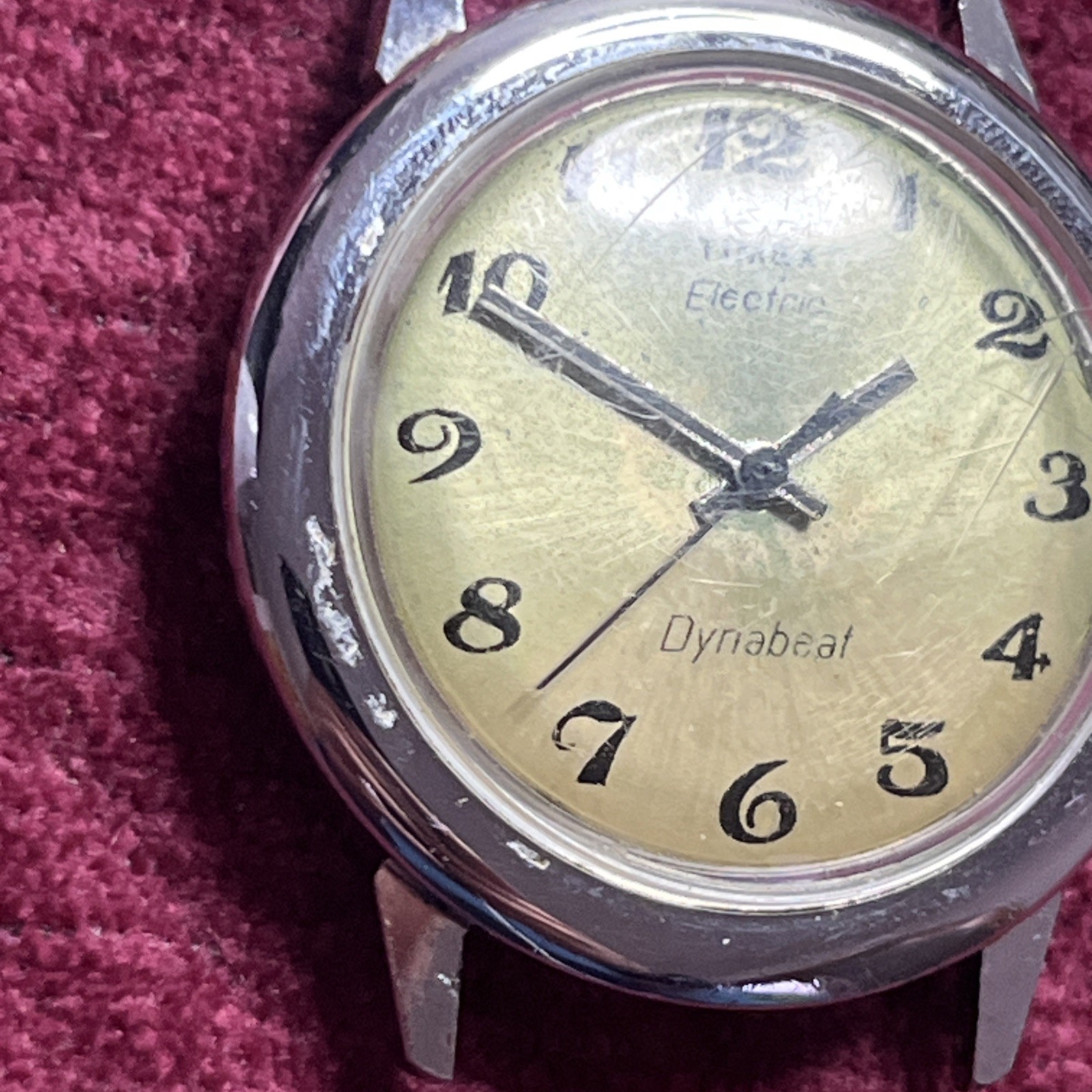 Vintage Timex 37mm Electric Dynabeat Watch Silver Tone Nice Patina