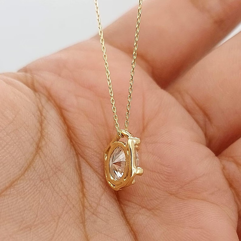 2 Ct Oval Moissanite Classic Pendent Necklace 14k Gold Plated Gift for Her 18In