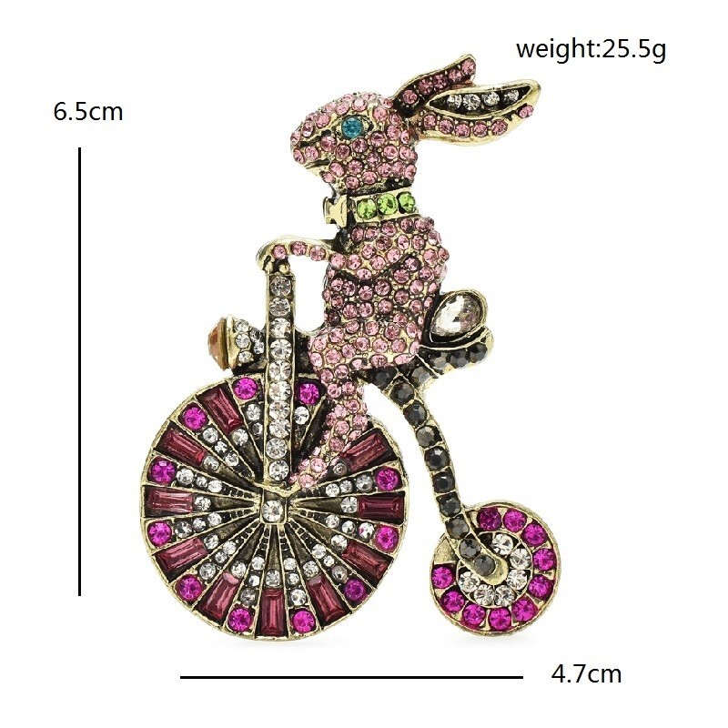 Riding Bike Rabbit Brooch Fashion Rhinestone Party Animal Pin Women Jewelry Gift