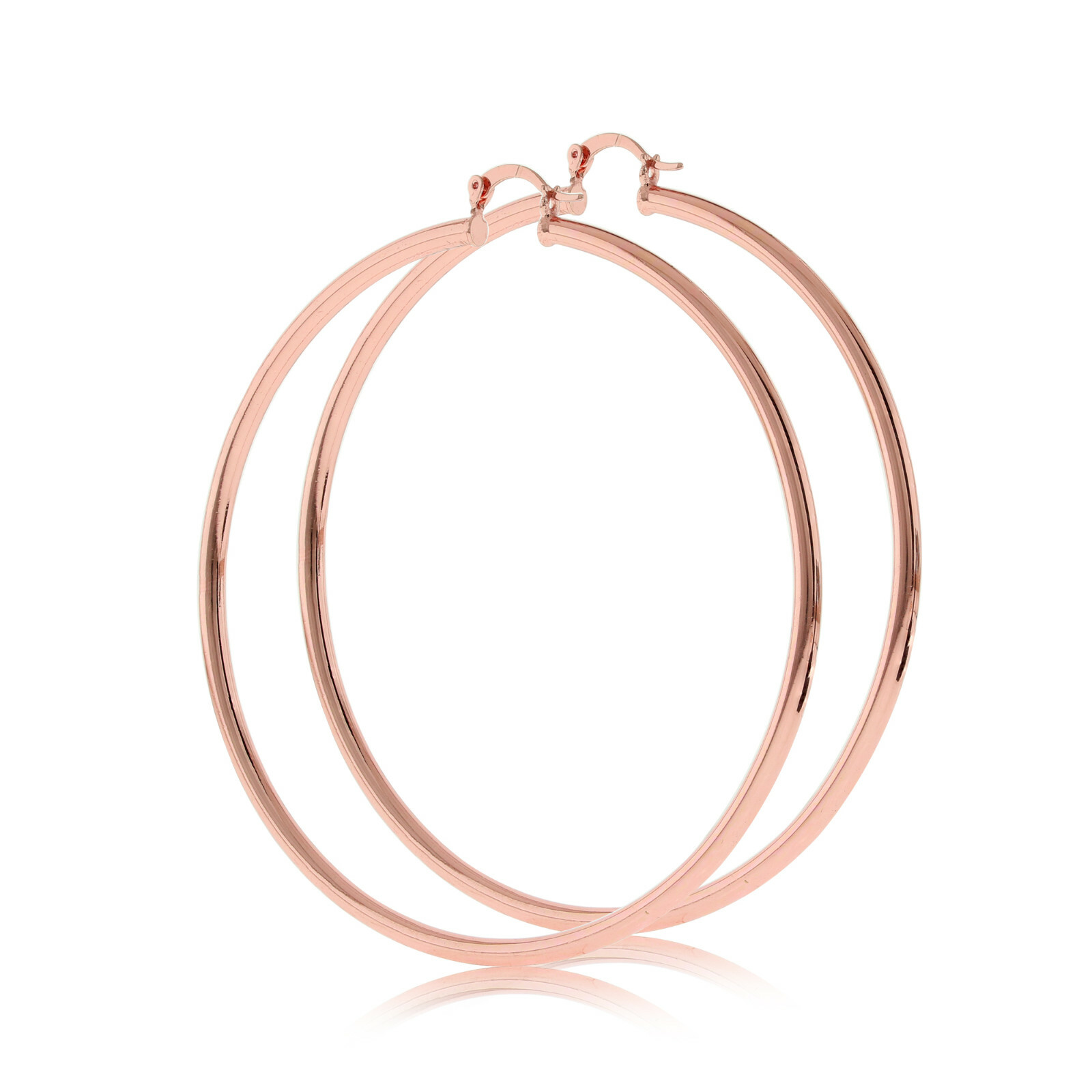 Women’s 3mm Real 14K Rose Gold Filled Round BIG Hoop Earrings Click Top 40-100mm