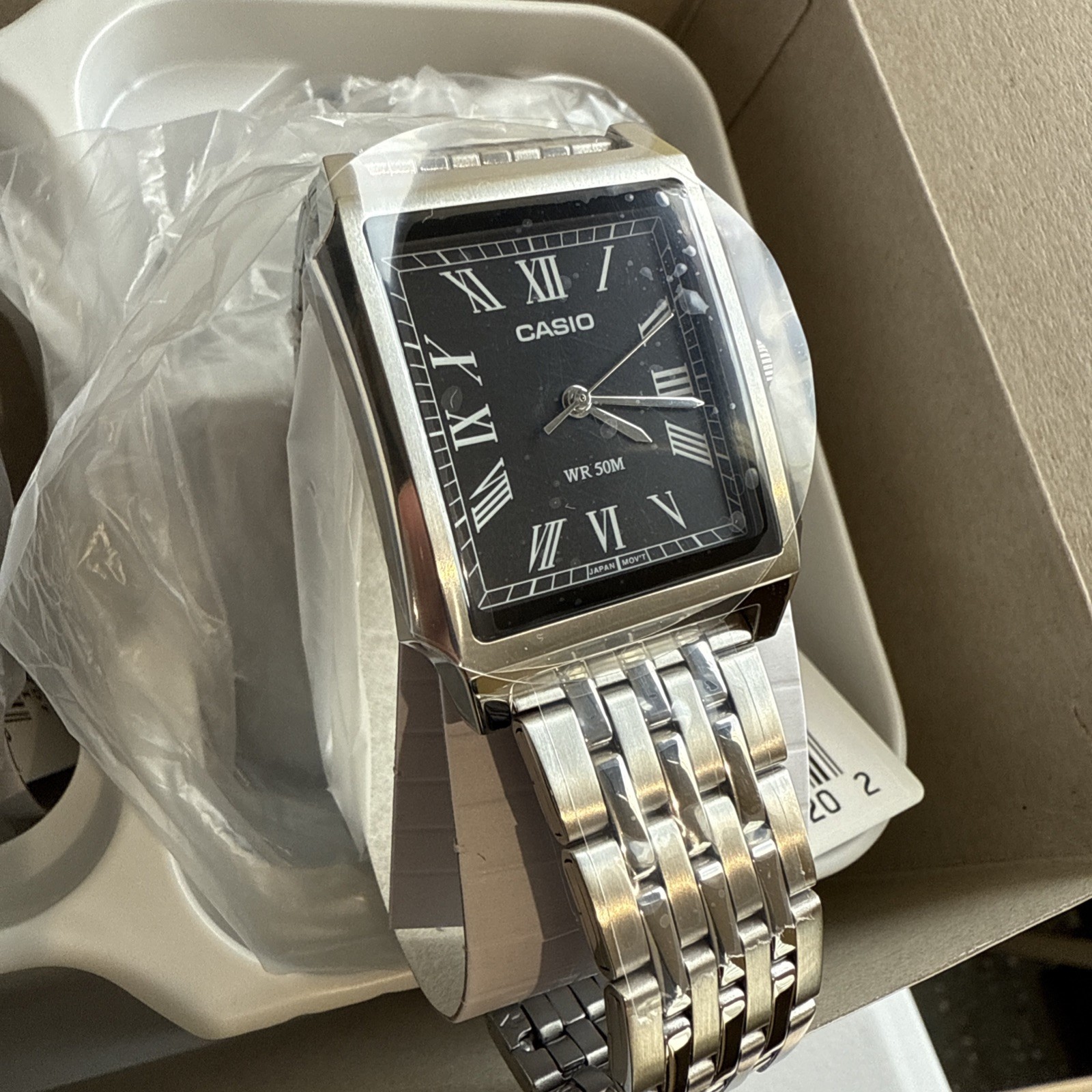 Casio MTP-B190D-1BV Mens TANK Quartz Watch Silver Dial Stainless Steel