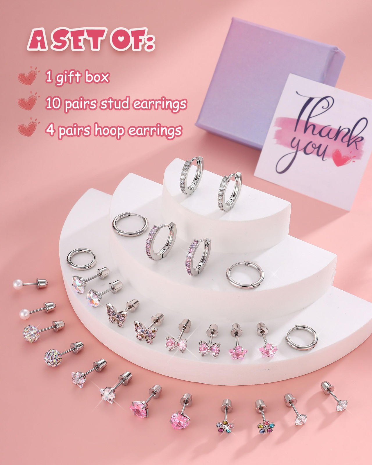 14 Pairs Hypoallergenic Earrings for Women Girls Surgical Steel Screw Back Ea…