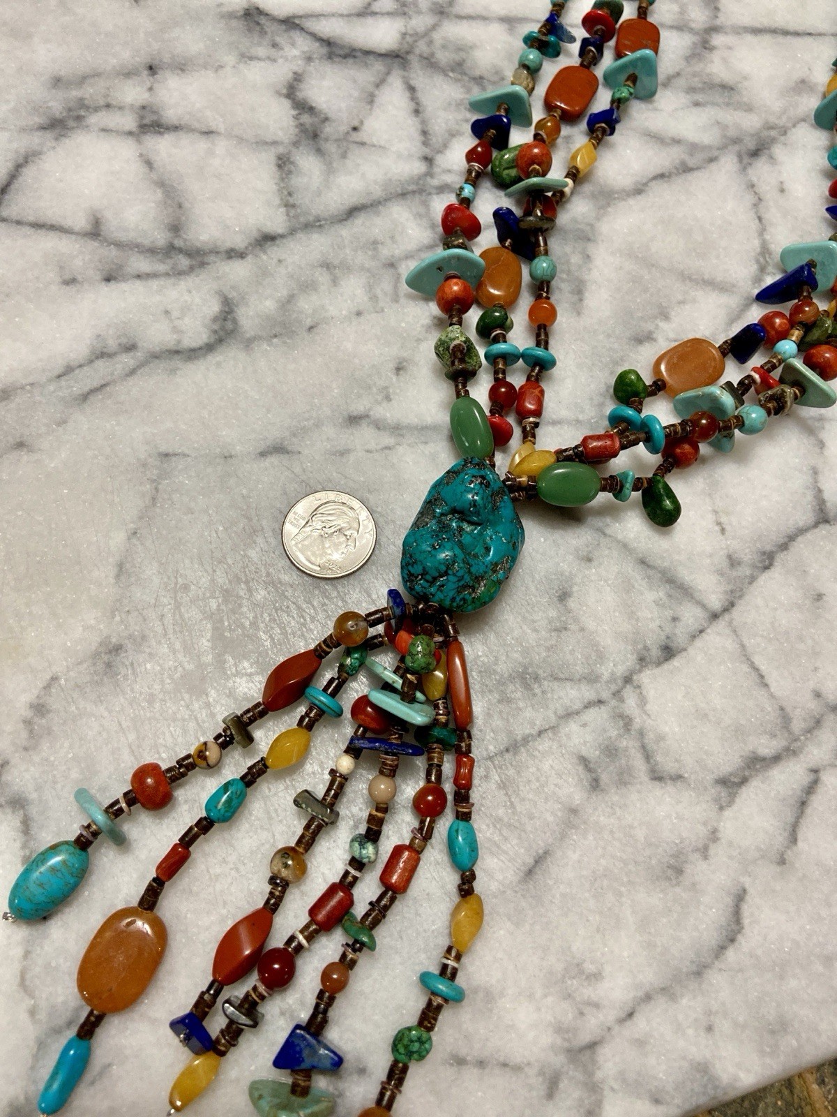 NATIVE AMERICAN TURQUOISE TREASURE Gemstone Lariat Necklace & Sterling Clasp