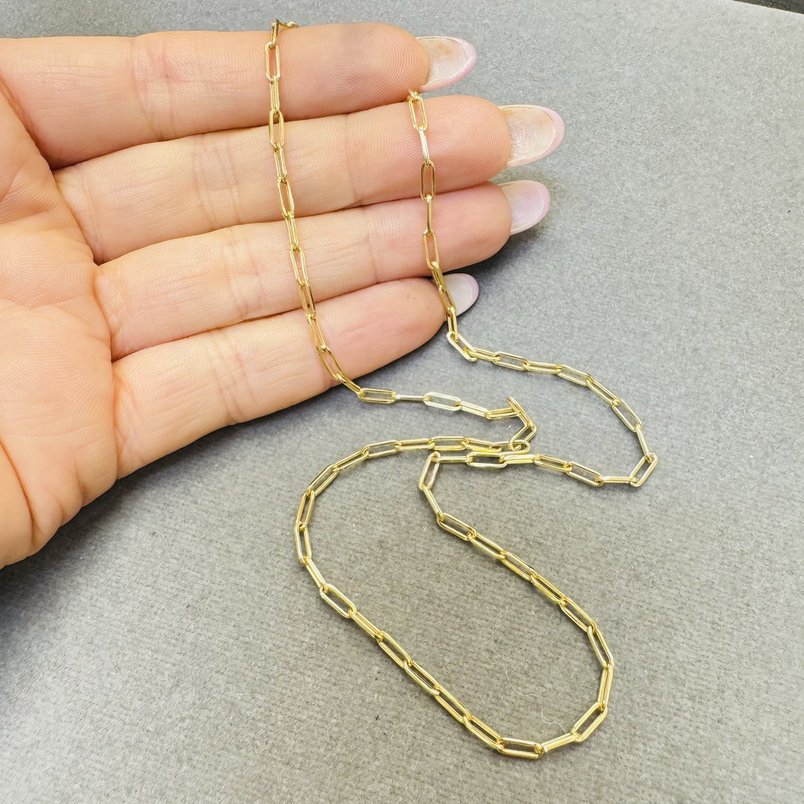 20” 2.2mm Solid 10K Yellow Gold Paper Clip Link Chain Necklace