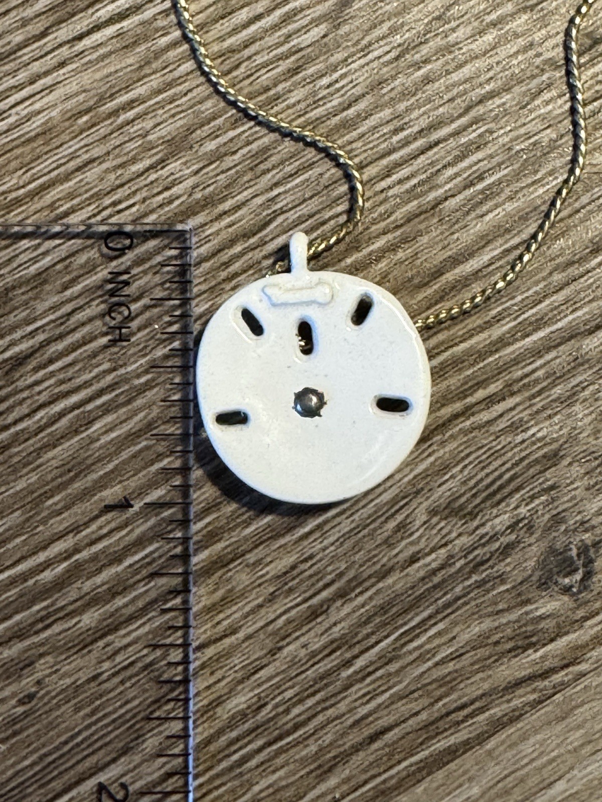Trifari White Sand Dollar Round Charm Pendant Necklace Gold Tone