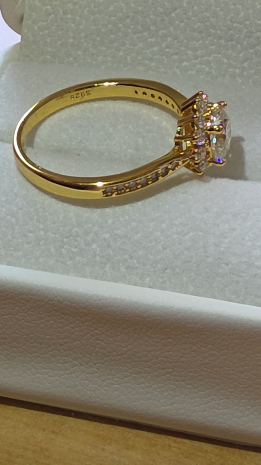 925 Sterling Silver Yellow Gold Plated Round Sim White CZ Halo Ring Sz 9