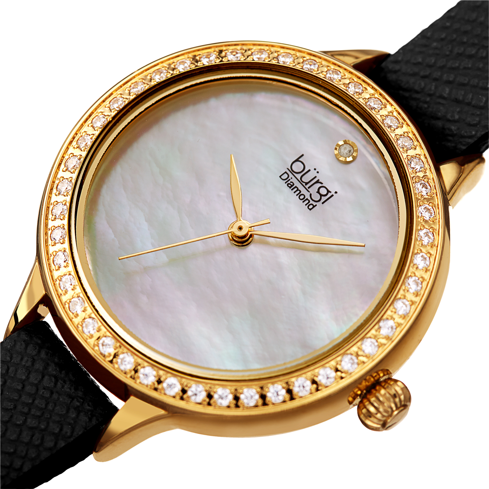 Women’s Burgi BUR224BK Diamond Crystal Black Double Wrap Safiano Leather Watch