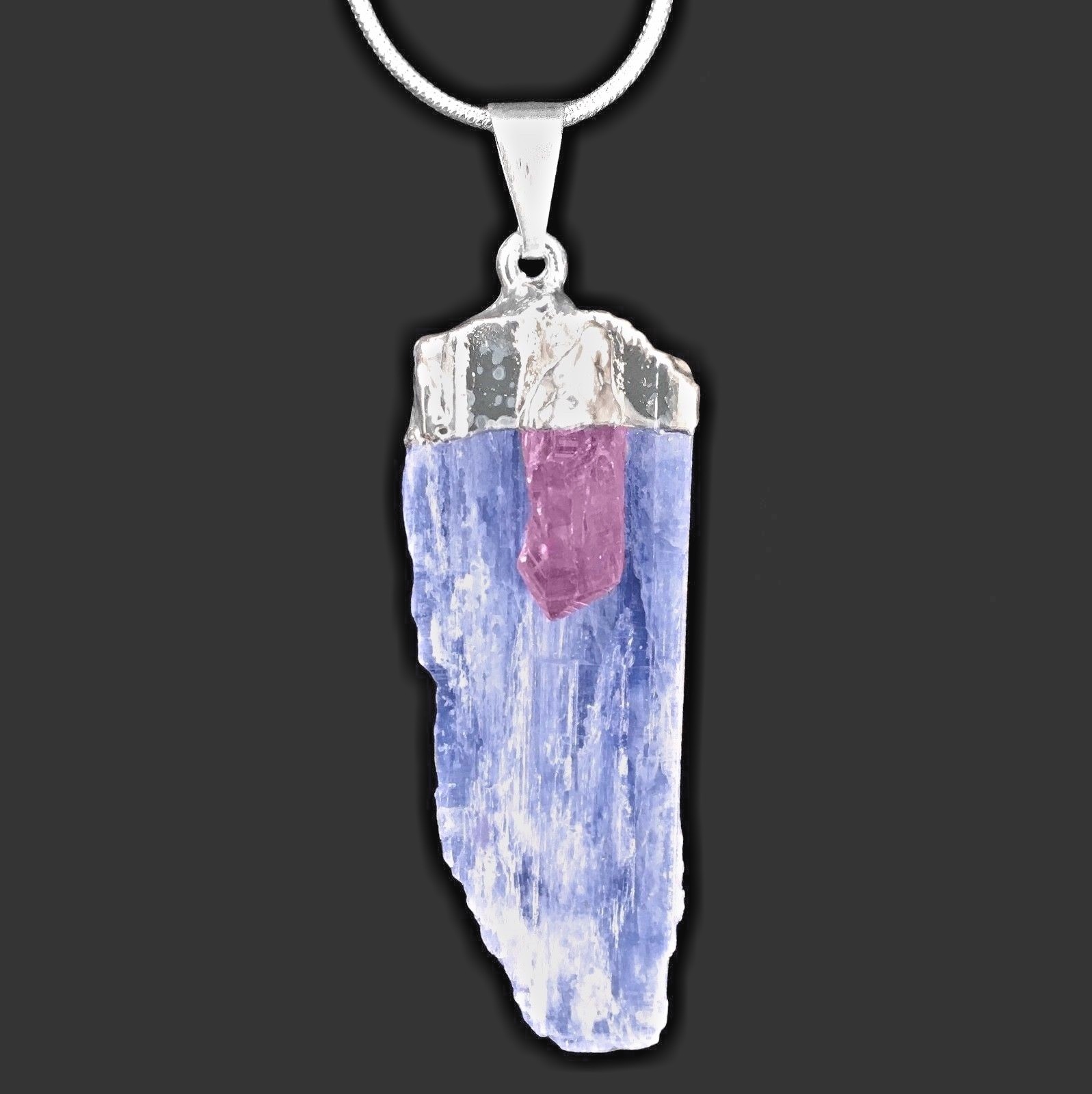 Blue Kyanite AMETHYST Crystal Chakra Pendant Sterling Silver Necklace Reiki Natu