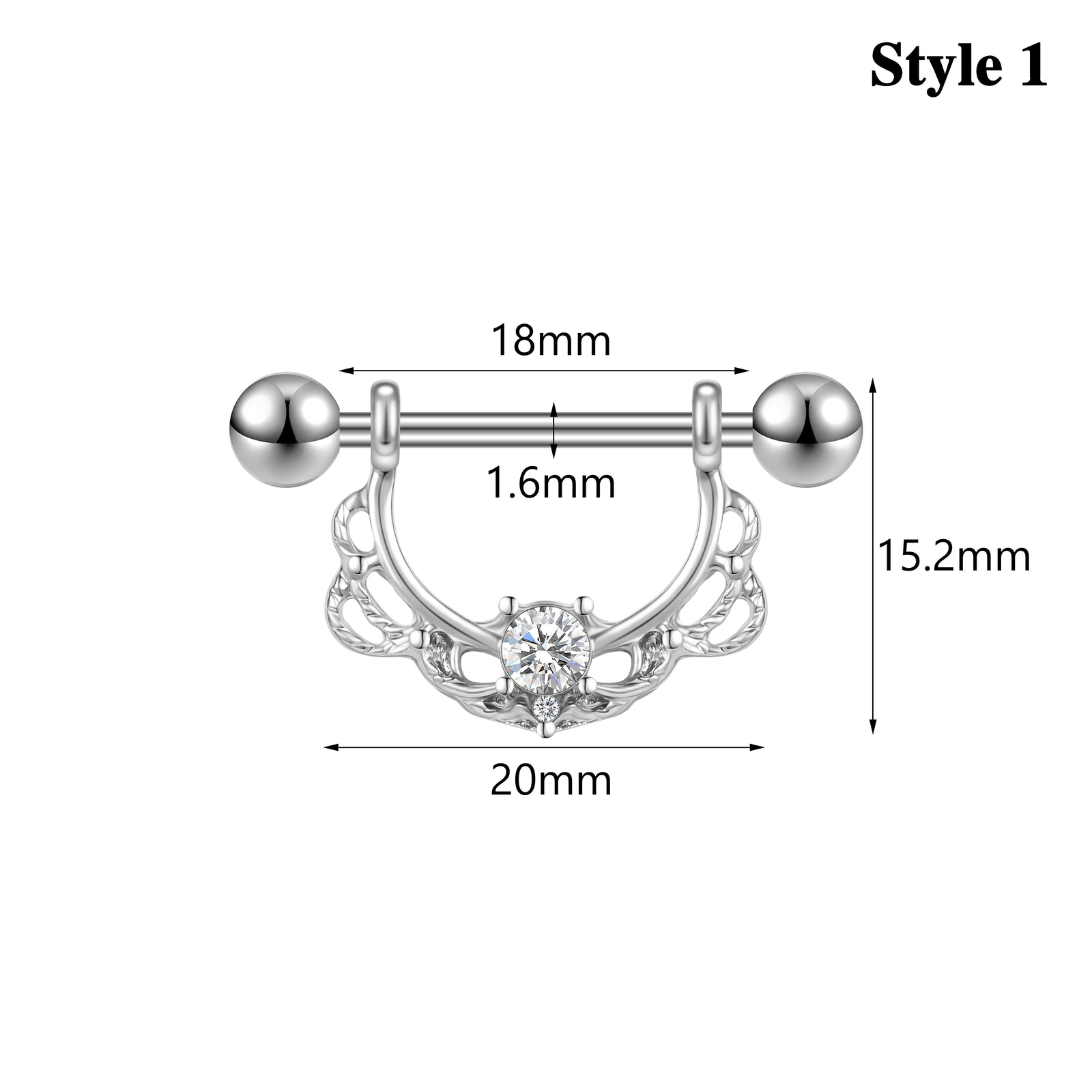 1 Pc 14G Stainless Steel Nipple Rings CZ Crystal Nipple Shield Piercing Jewelry