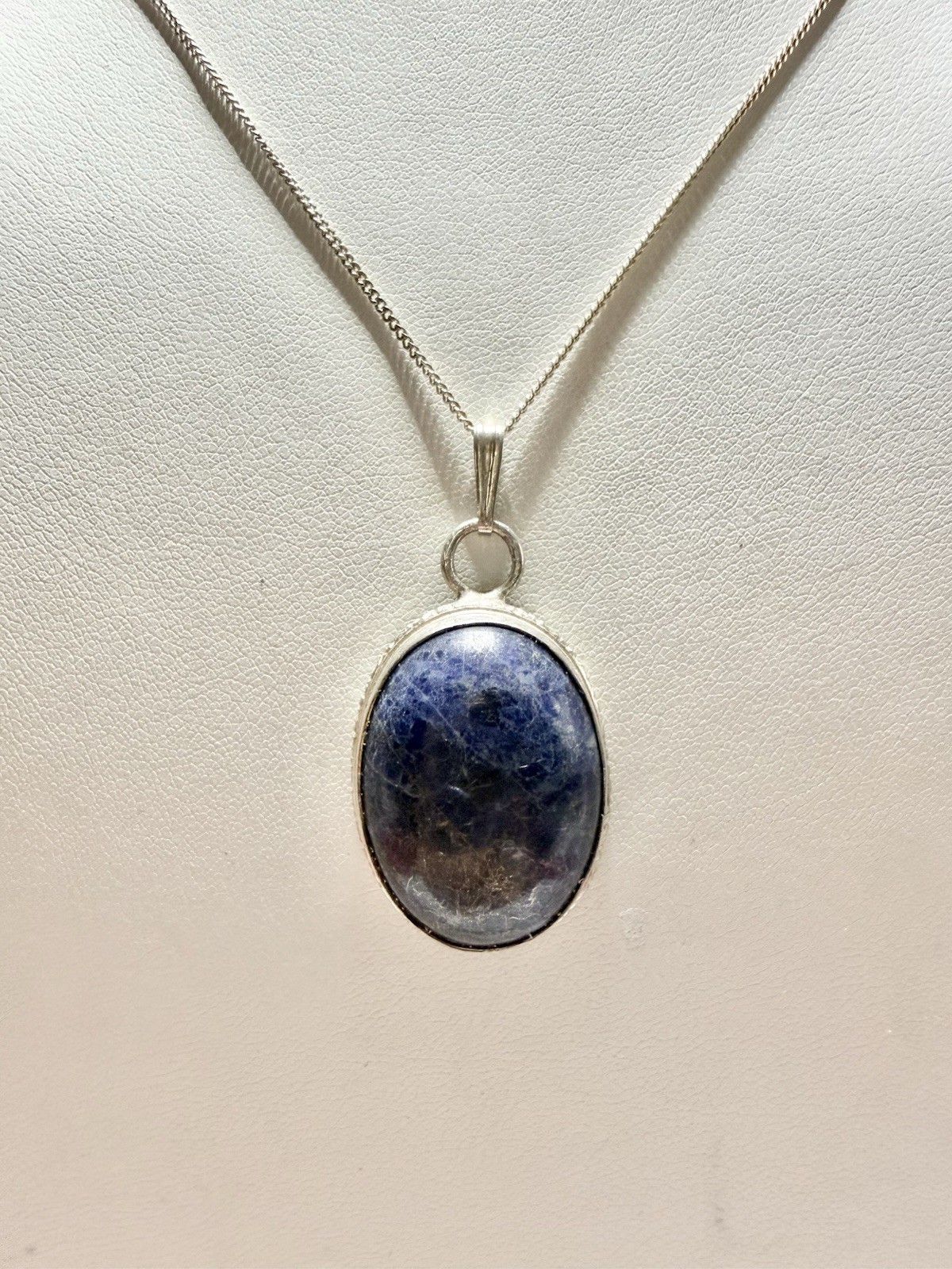 Vintage 925 Sterling Silver & LAPUS LAZULI 1.5” Cab Pendant 18” Necklace 7.68g