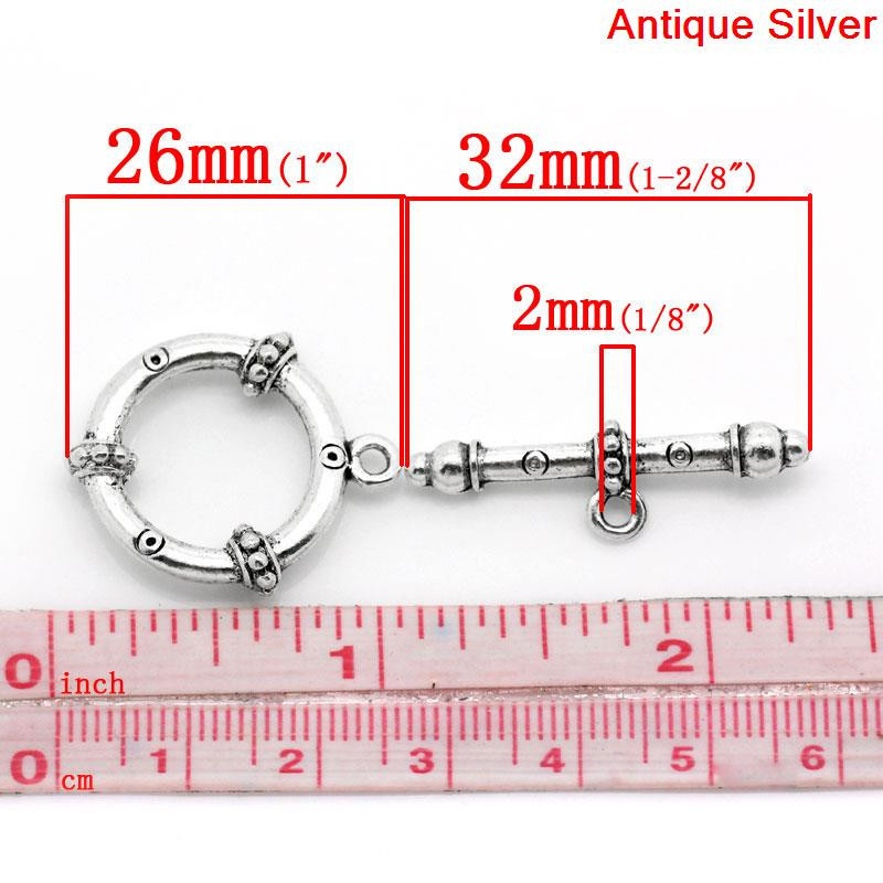 Sexy Sparkles 3 Sets of Toggle Clasps Round Antique Silver 26mm
