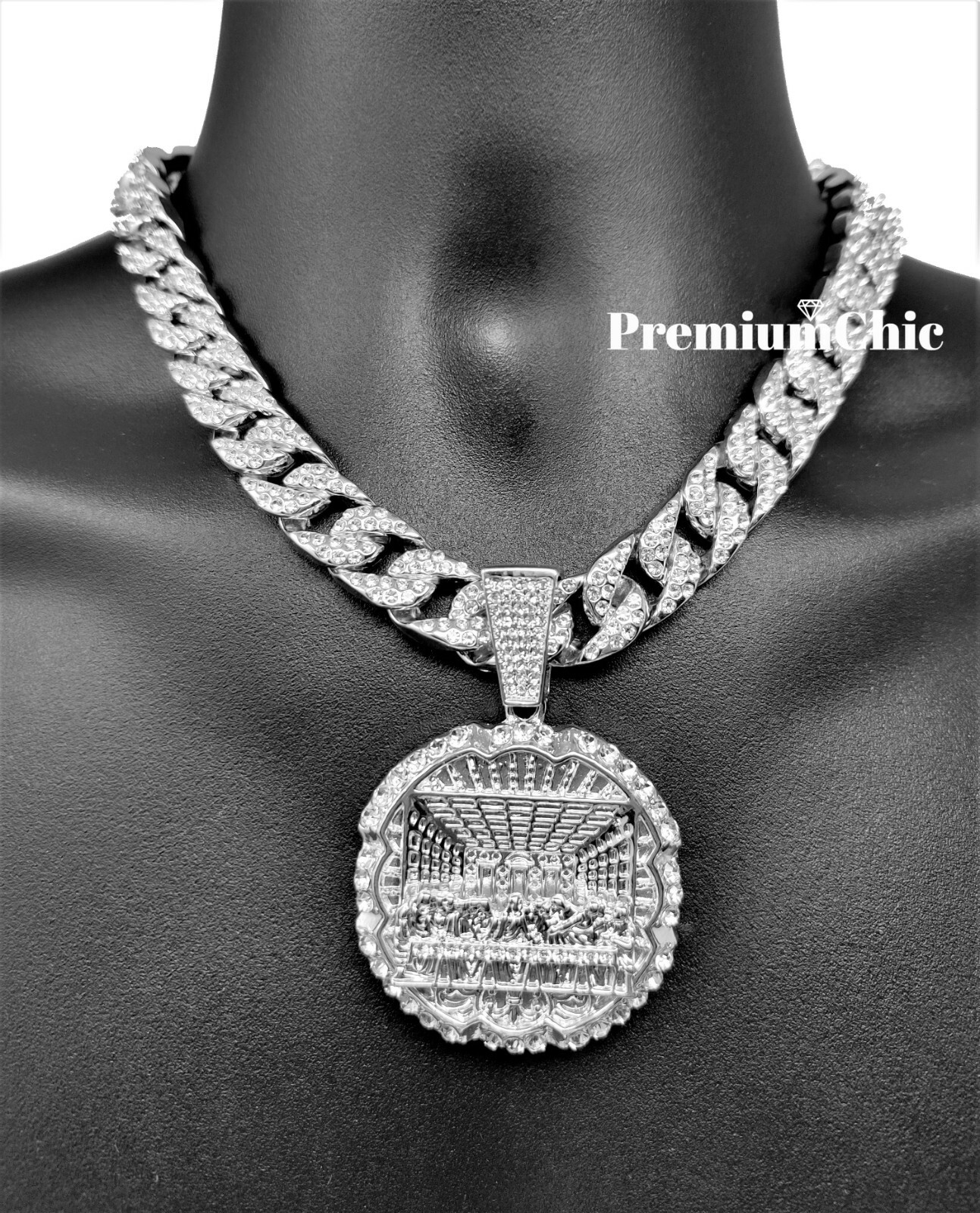 XL Last Supper Pendant w Cuban or Rope Chain Necklace Plated Hip Hop CZ Jewelry