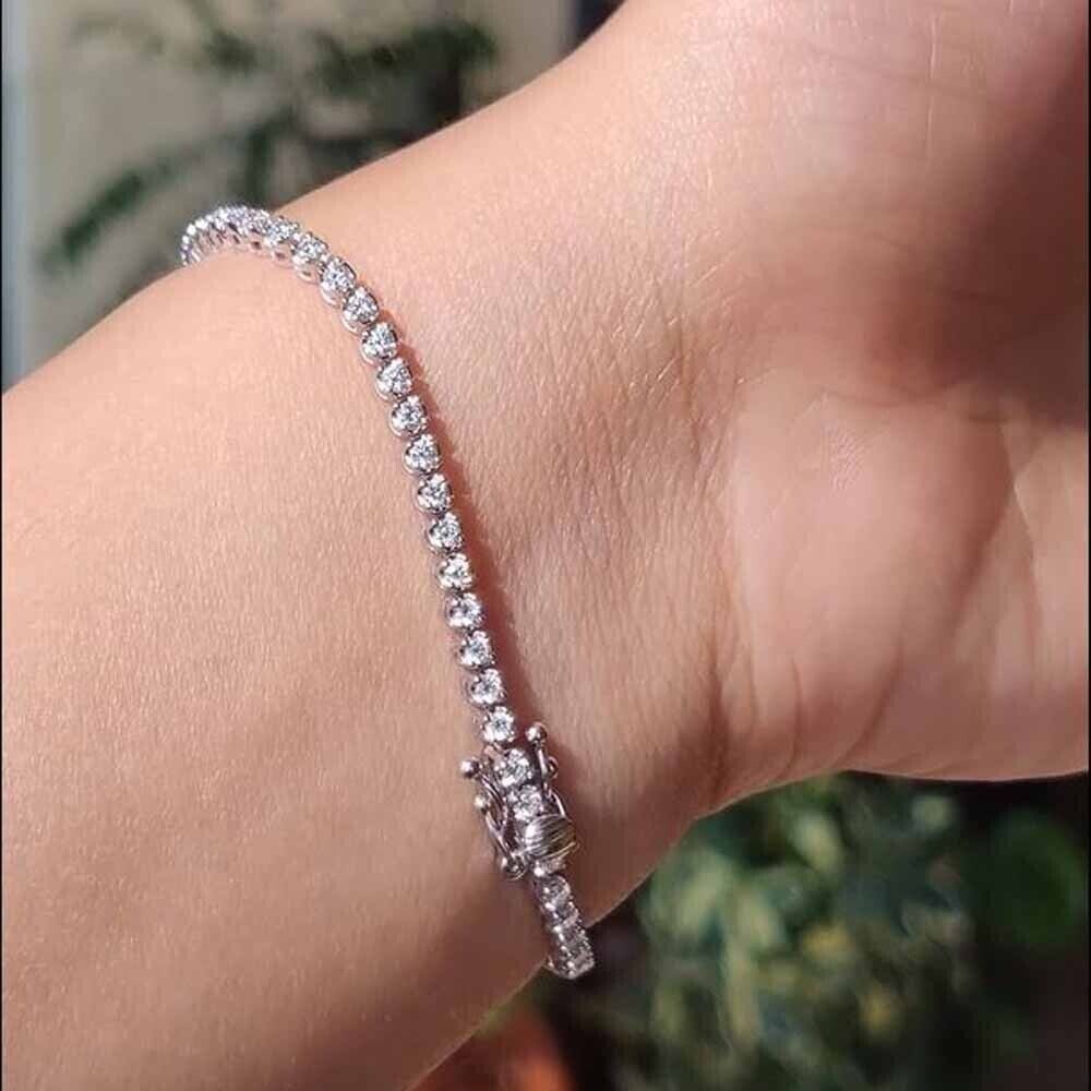 5.50CT Natural Certified Diamond Tennis Bracelet For Gift Her In 14K White Gold