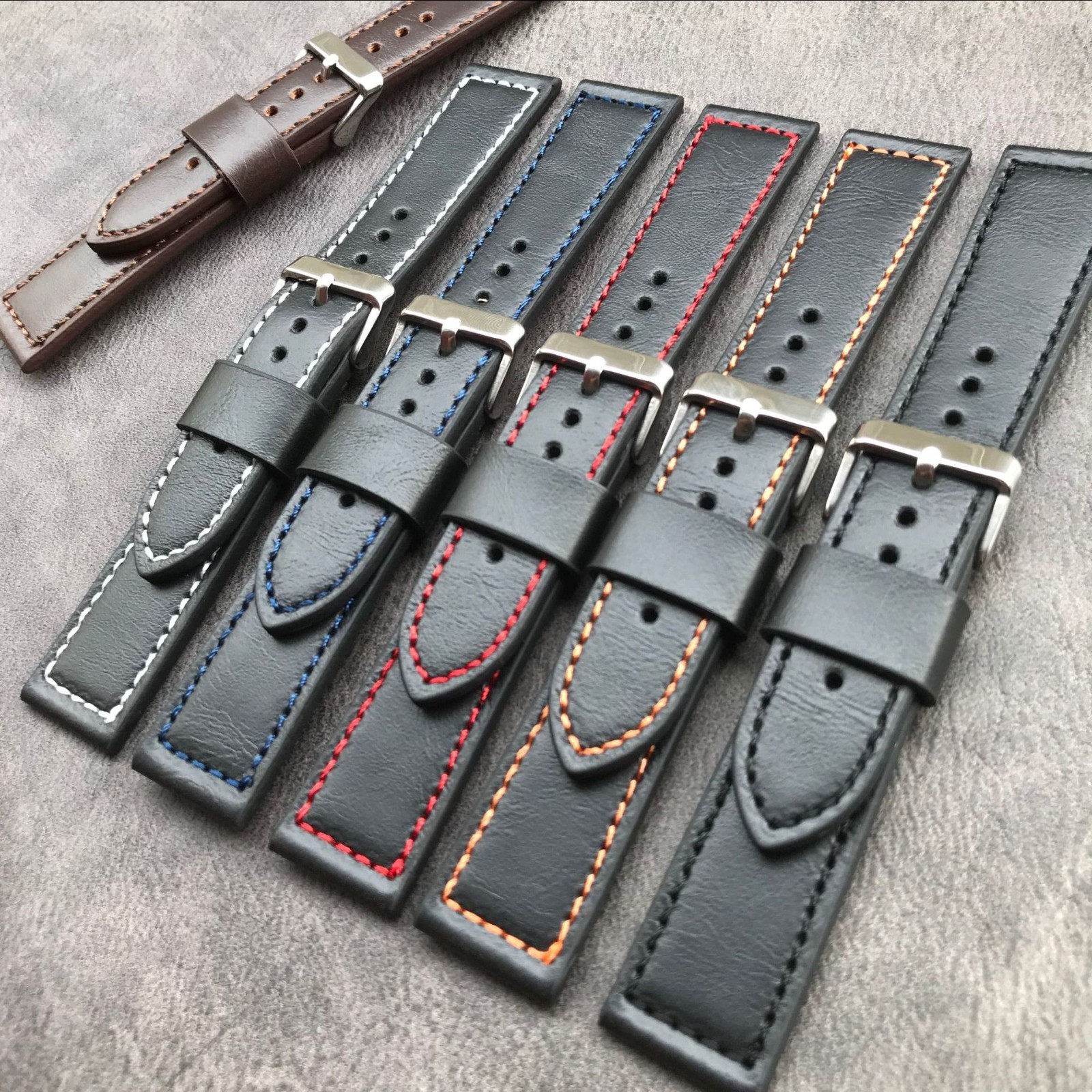 WHOLESALE Lot 6pcs Black Cow Leather Watch Strap Band 18/20/22/24mm (CH)