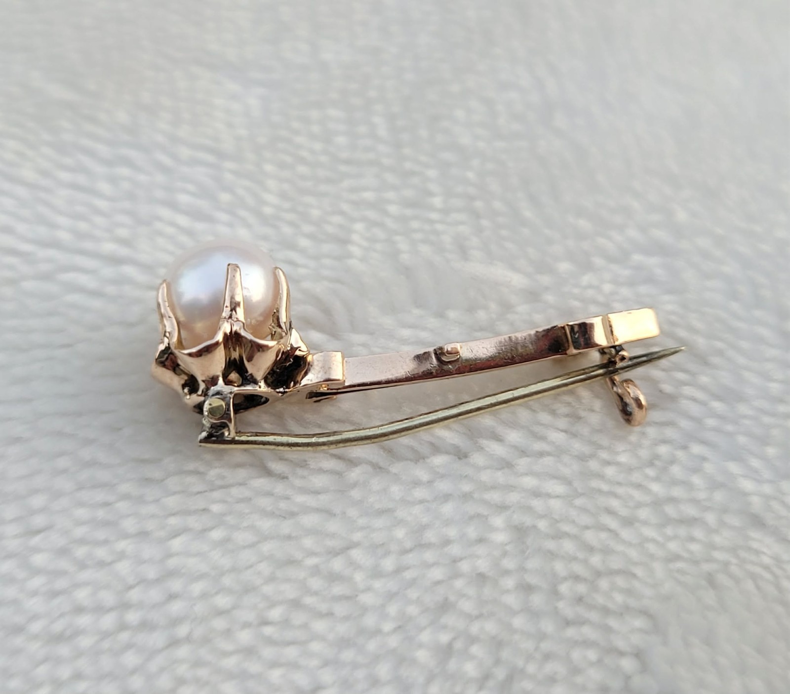 Antique 10k Yellow Gold Pearl Belcher Set Asymmetrical Victorian Brooch Pin