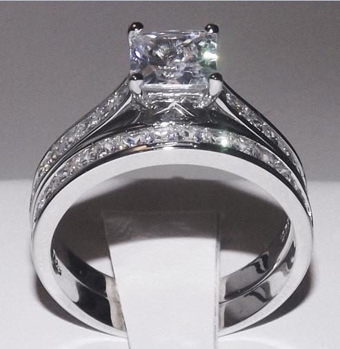3.6C PRINCESS CUT DIAMOND SIMULATED WEDDING RING SET ENGAGEMENT BRIDAL SET 5-9