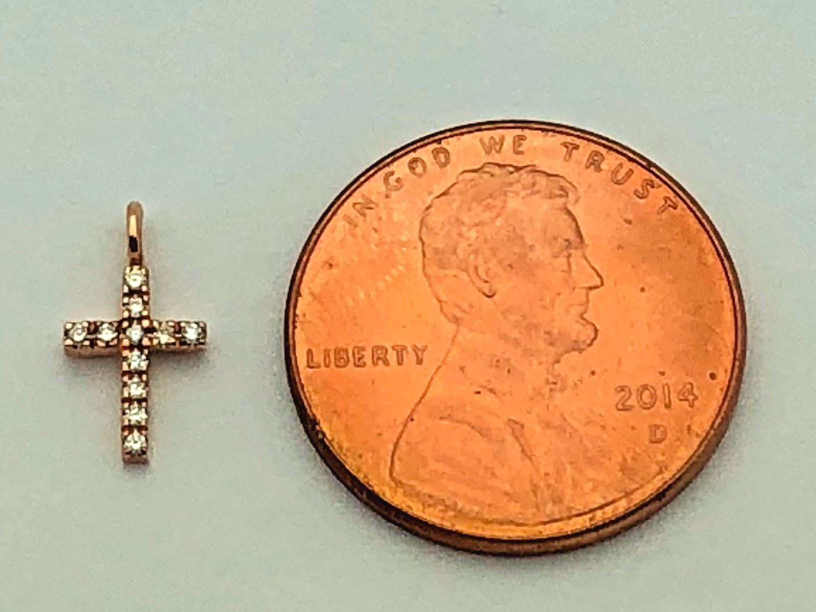 14k Rose Gold 0.04ctw Diamond Cross Pendant Small Religious Charm