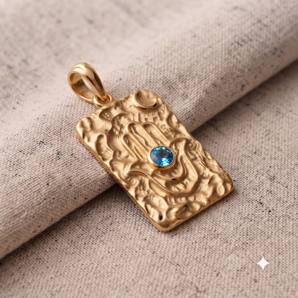 Gold Hamsa Hand Necklace, Sterling Silver Protective Talisman Pendant