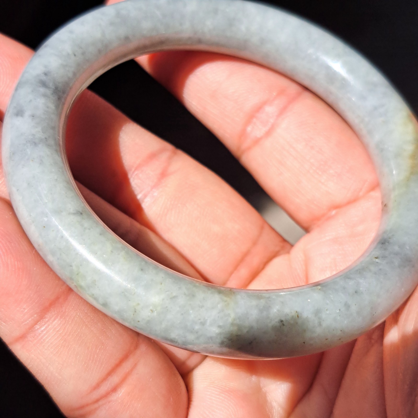 Natural Burmese Jadeite Bangle Handcrafted Gray Yellow Moss Black 58mm BG14A