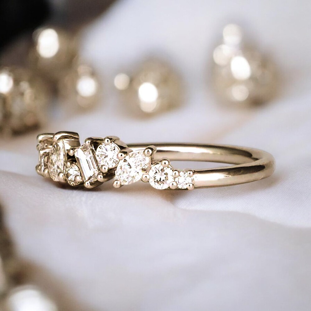 Diamond Stacking Band 14K White Gold Lab Grown Pear Cut 0.60 Ct GLI HRD Ring