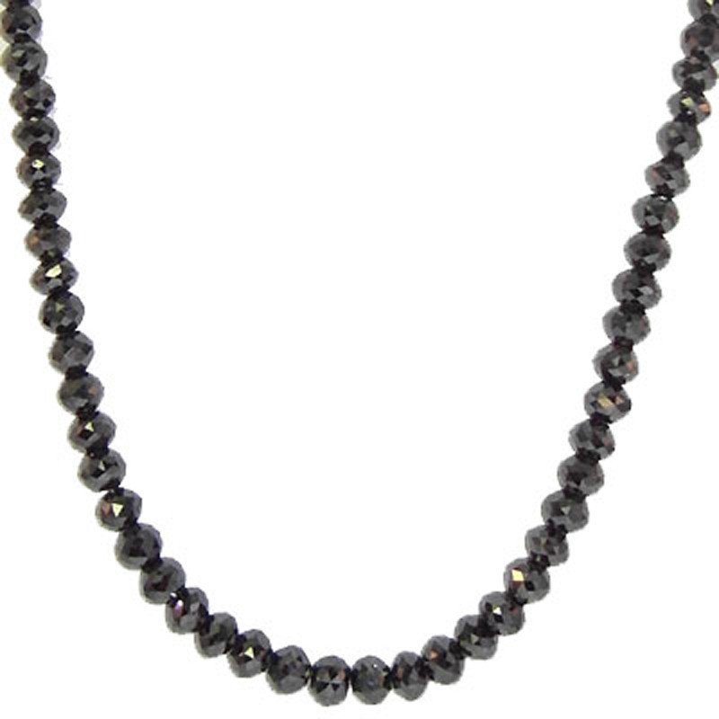 49.03Ct Black Moissanite Diamond Faceted Beads Necklace 925 Silver Clasp 18″Inch