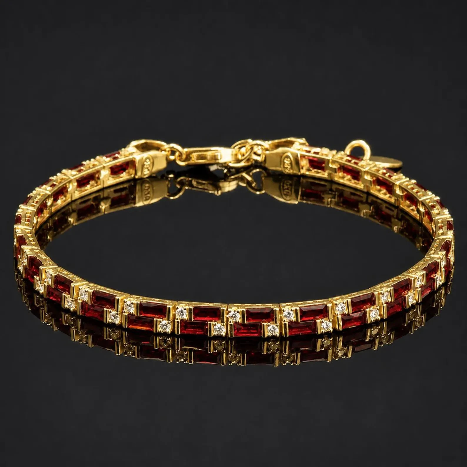 6 Ct Baguette Simulated Ruby 925 Yellow Sterling Silver Women’s Tennis Bracelet