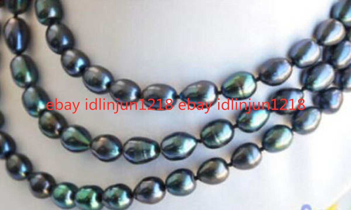 Natural 7-8/8-9/9-10/10-11mm Black Tahiti Rice Pearl Necklace 18inches