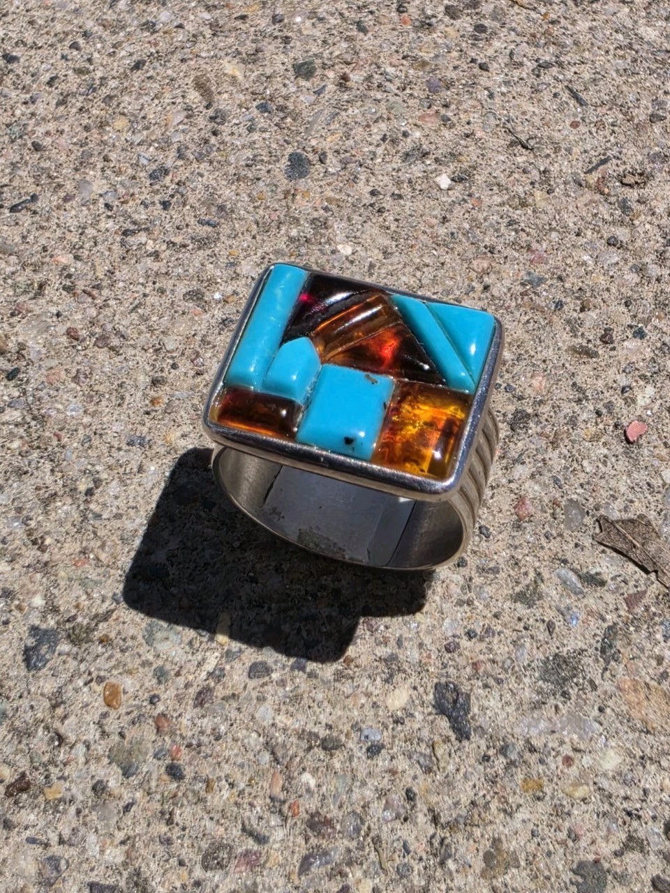 MINE FINDS BY JAY KING Turquoise & Amber Mosaic Sterling Silver Ring