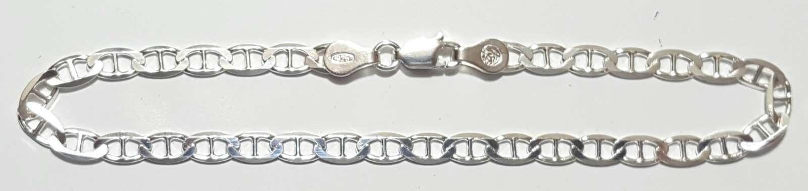 Flat Mariner Link Bracelet 7 in 925 Sterling Silver Long 4mm wide made in Italy