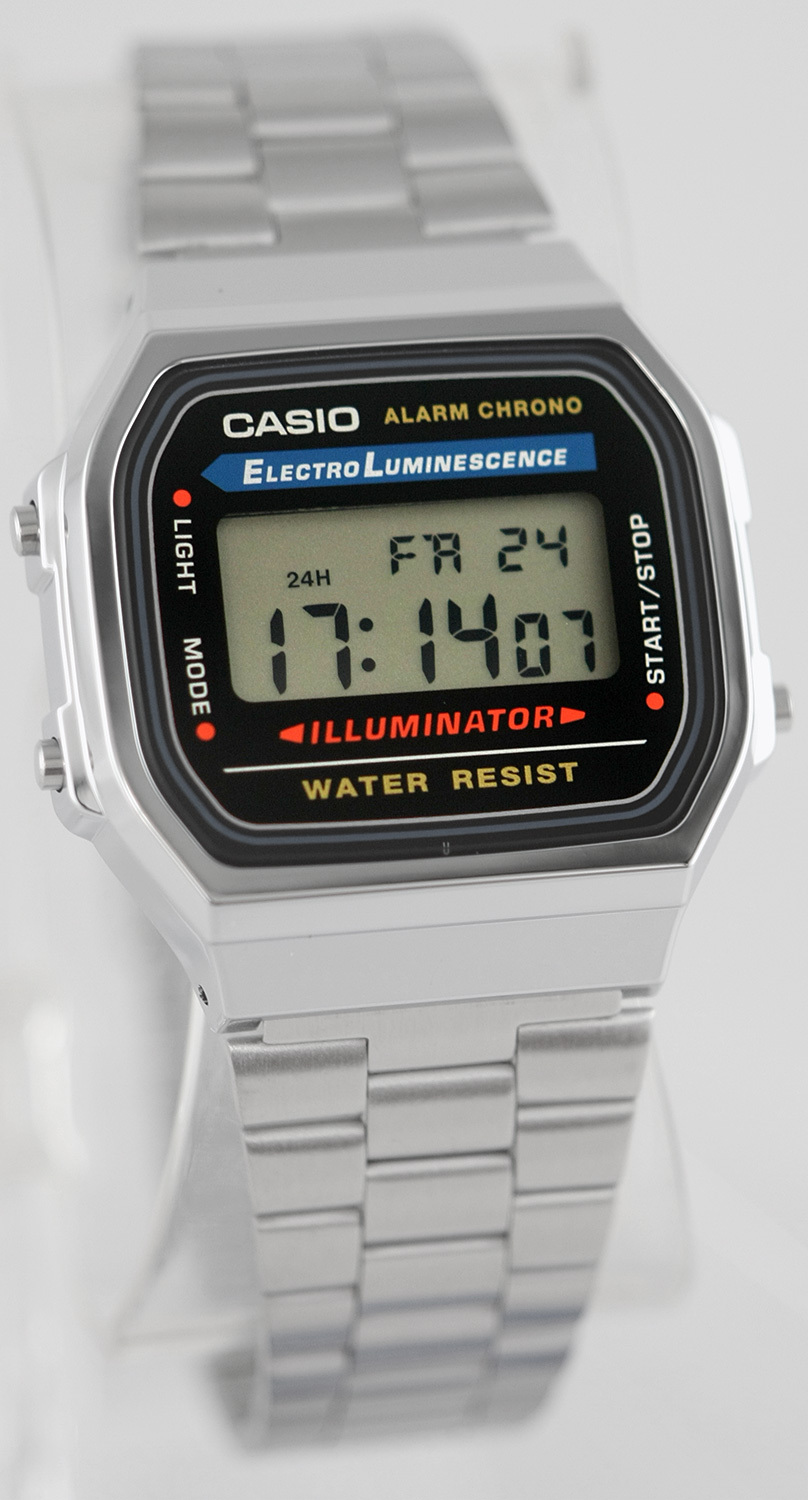 Casio A168WA-1 Men’s Stainless Steel Digital Alarm Stopwatch Watch New
