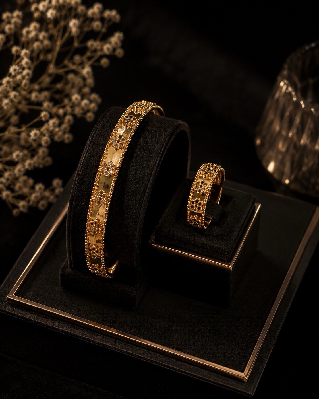 None fade none tarnished Gold or Silver Tone Bracelet Ring Set CZ stone $30 ea