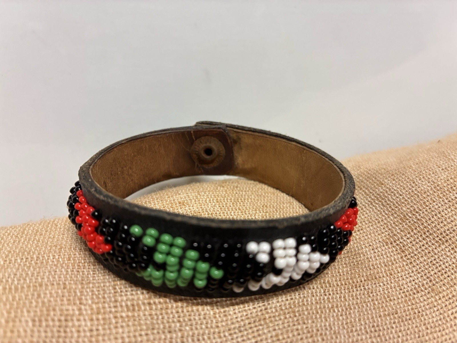 FABULOUS! COLORFUL WIDE BEADED KENYA AFRICAN CUFF BRACELET BLACK RED GREEN