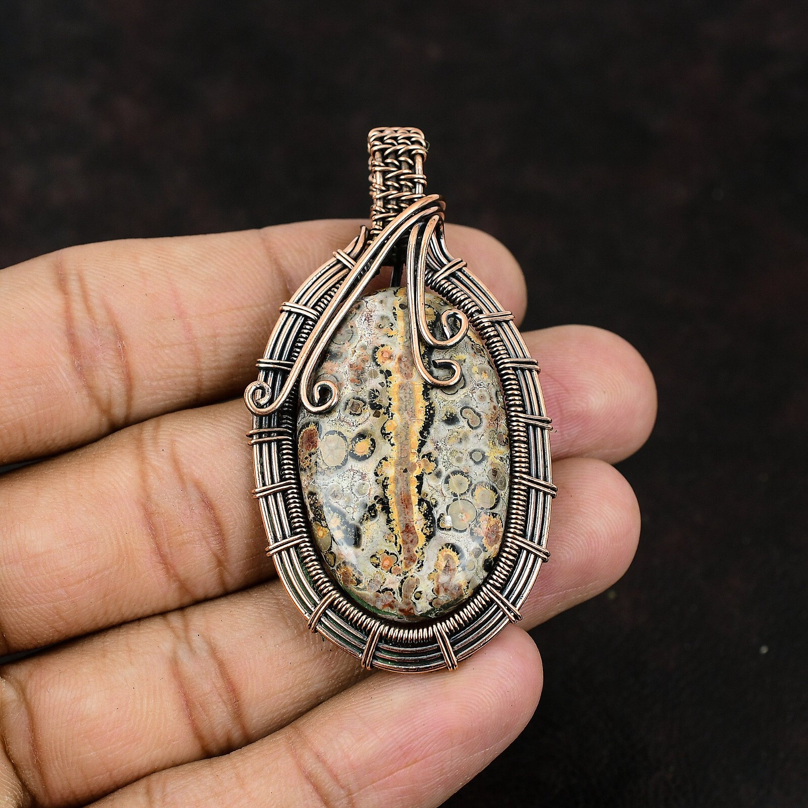 Ocean Jasper Gemstone Jewelry Copper Gift For Love Wire Wrapped Pendant 2.52″