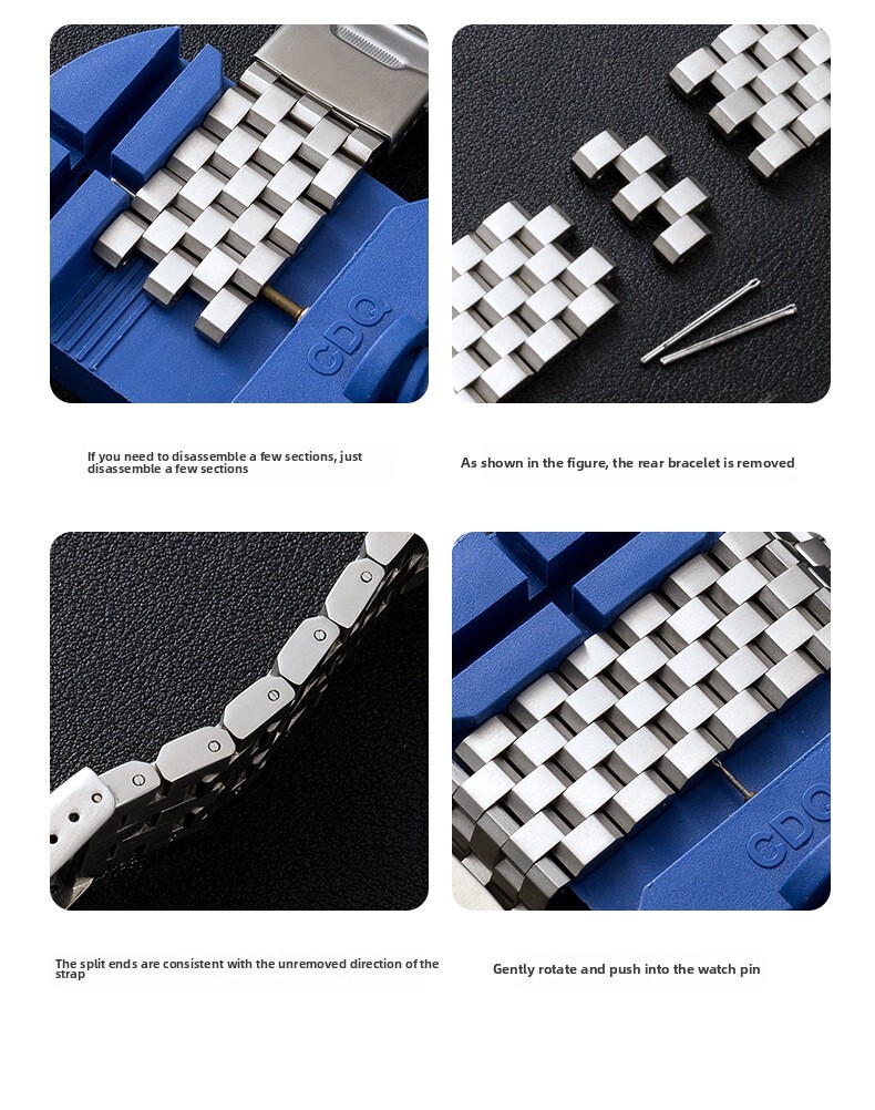 5 Beads Solid Stainless Steel Watch Band Deployment Clasp Bracelet 18 20 22 24mm