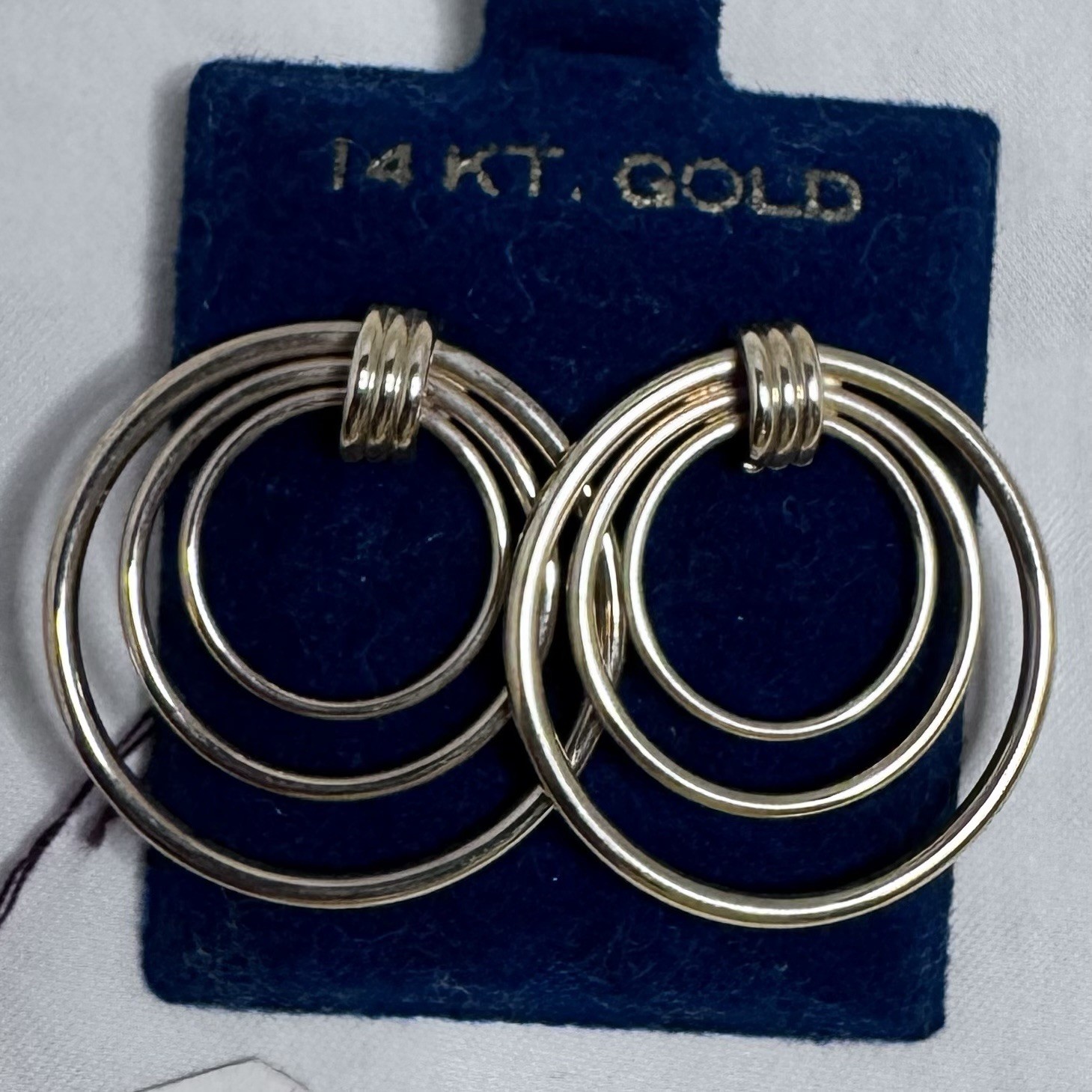 14k Yellow Gold Post Earrings Triple Hoop New With Packaging 3.0g