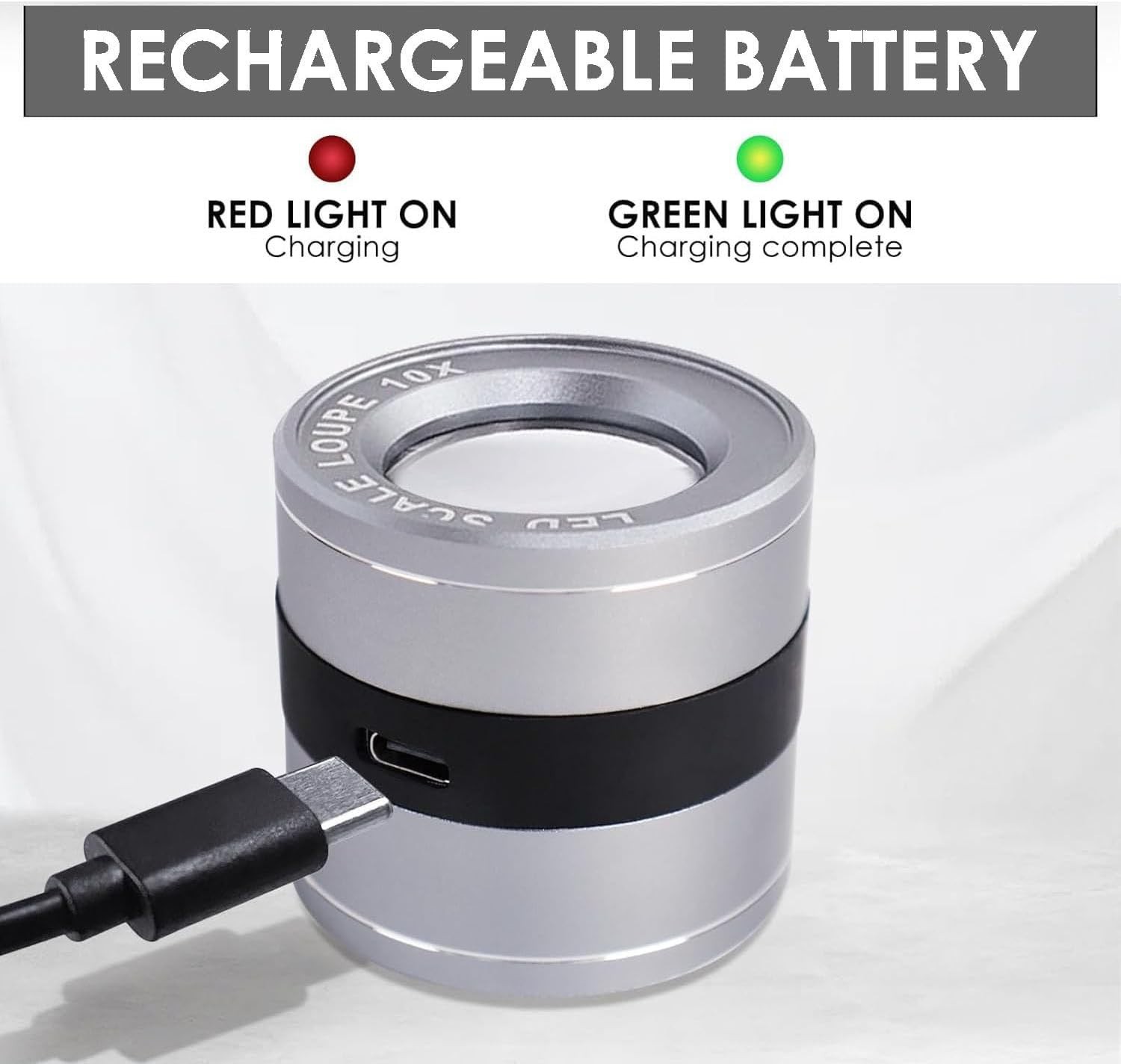 10X Jewelers Loupe Magnifier with LED/UV Lights and Scale, USB Rechargeable J…