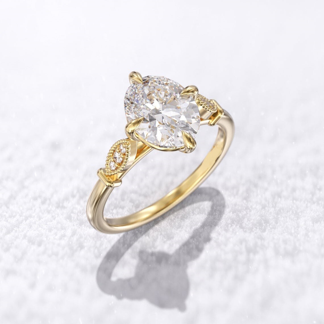 Lab Created 2.50 Ct Crushed ice oval diamond Art deco silver ring Wedding Gift