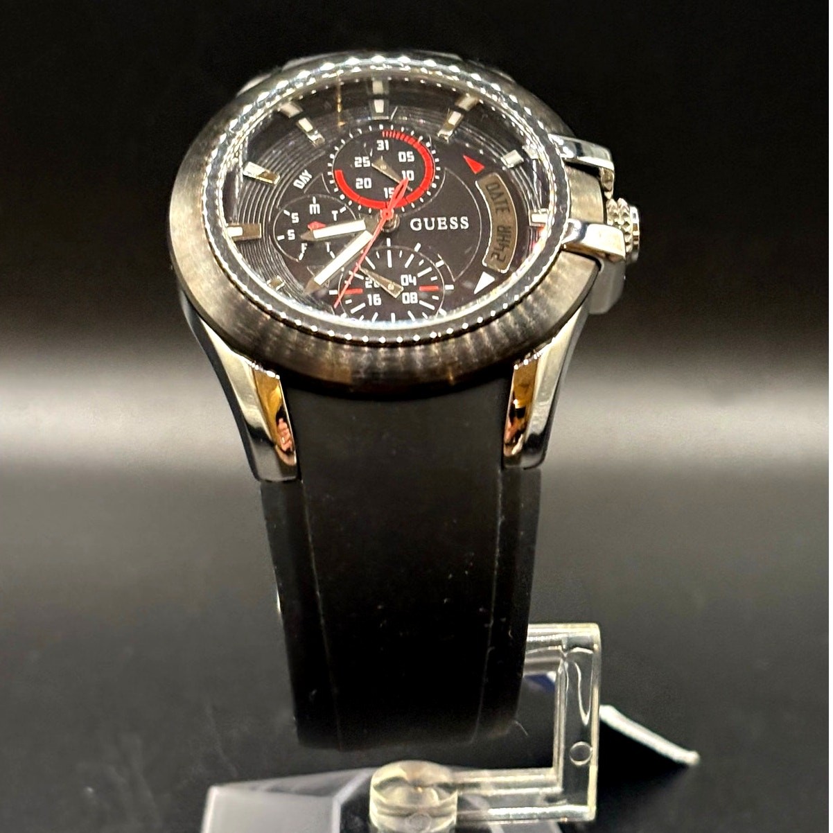 GUESS Waterpro U10575G1 Men’s 45mm Multifunction Black Silicone Watch NWT