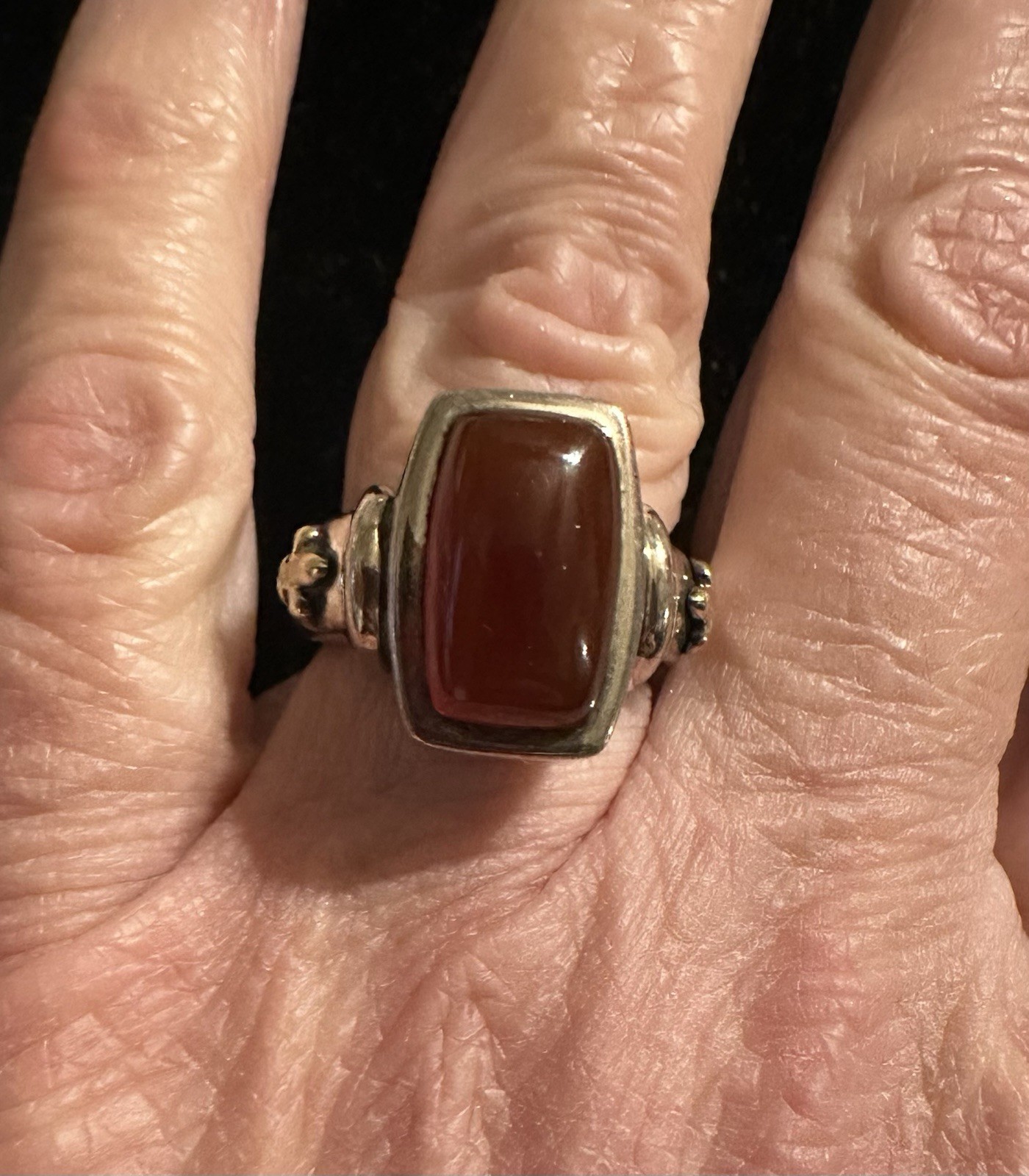 Ann King Sterling Silver 925 & 18K Ring Carnelian Fleur De Lis Sz 6.75