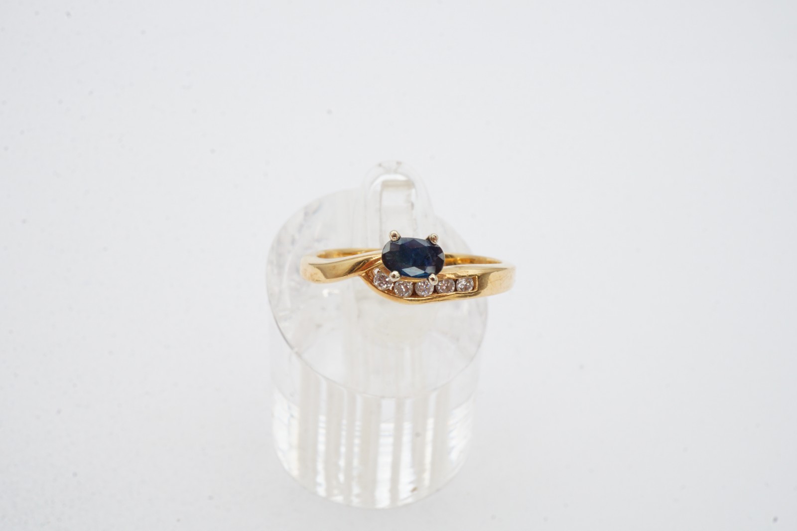 14k Yellow Gold Sapphire Diamond Ring Size 7.75 A2