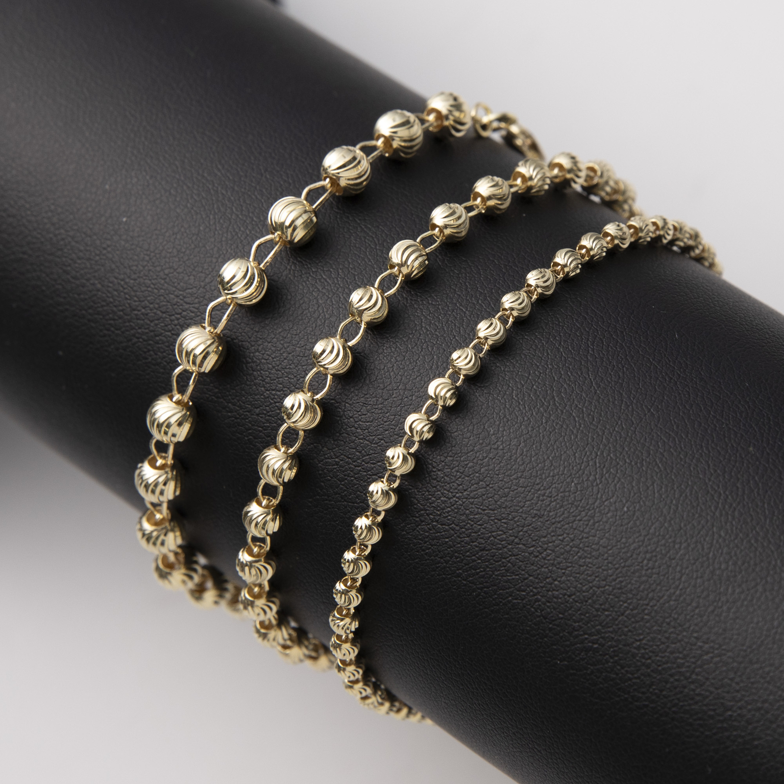 Moon Cut Ball Bead Chain Bracelet Real 10K Yellow Gold