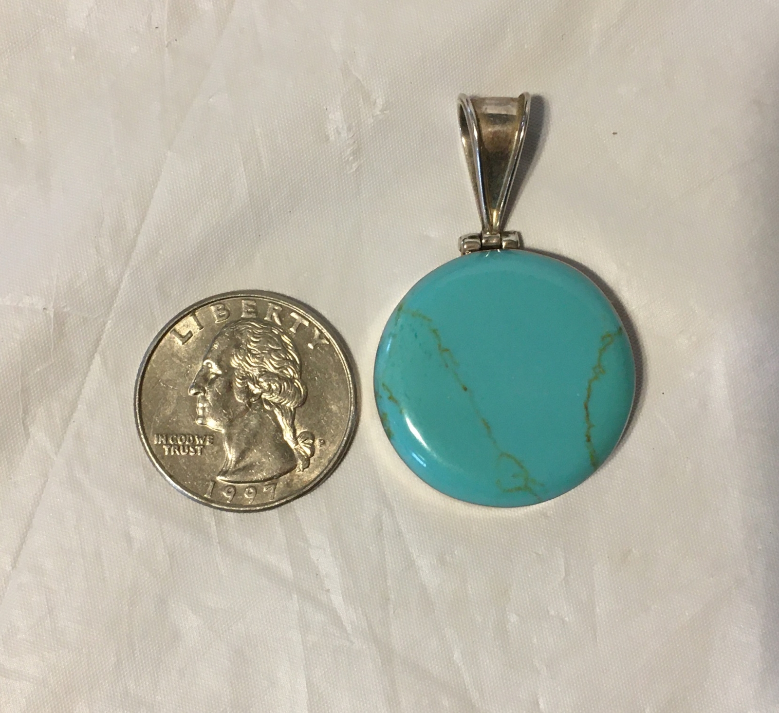 Round Turquoise 925 Sterling Silver Pendant approx 1″ Round