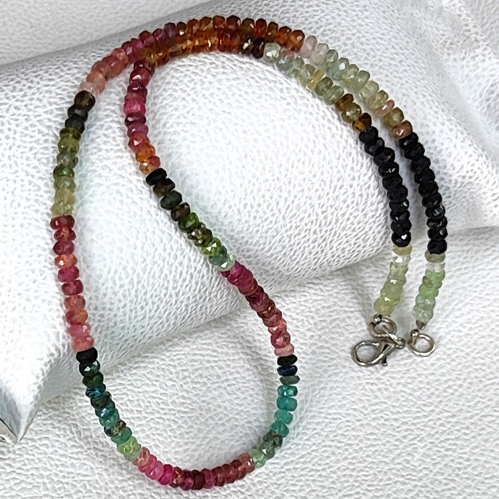 Natural Rainbow Tourmaline 4mm Faceted Rondelle Beads 17″ Necklace Brazil Gem