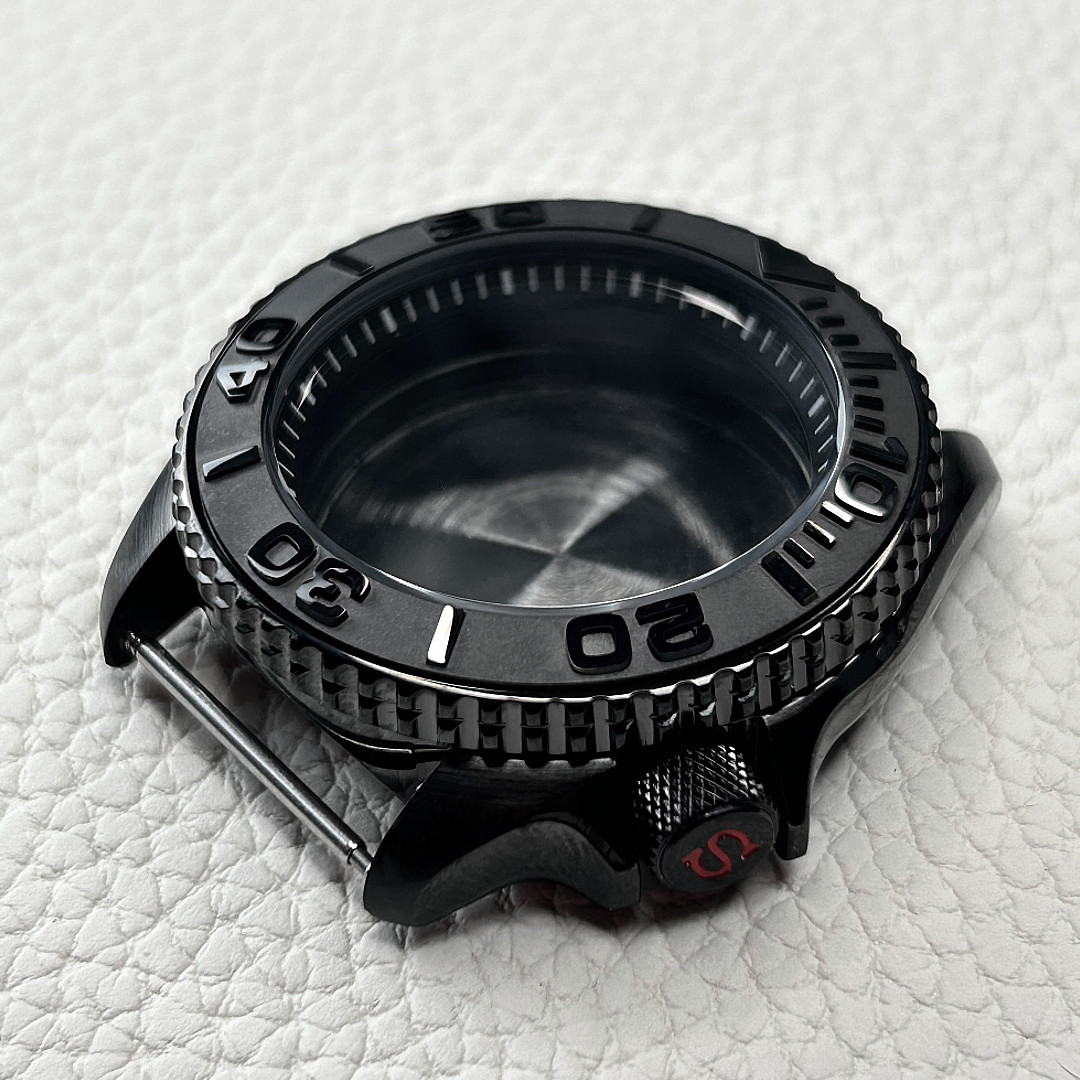42mm Black Steel 5ATM Ceramic Watch Case PVD 3’8 Crown Mod Fit NH35 NH36 SKX007