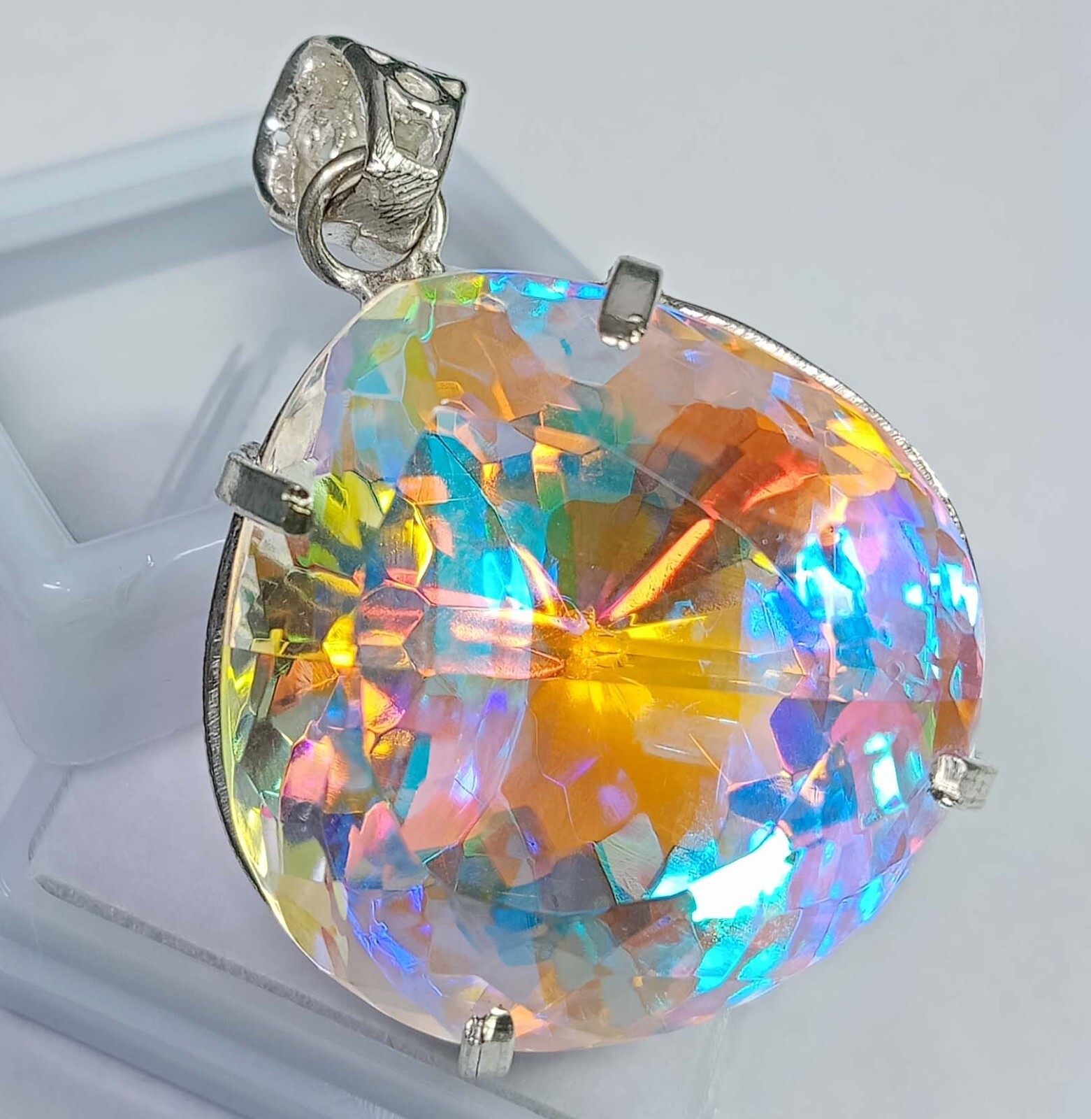 Mystic Topaz Pear Cut 93.25 Ct Pendant Natural Gemstone Locket EGL Certified
