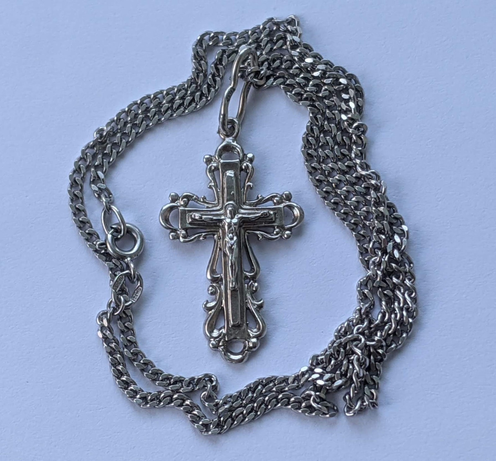 Orthodox Cross on a chain 46 cm. 925 silver. Weight 6.93 g. Prayer in Russian.