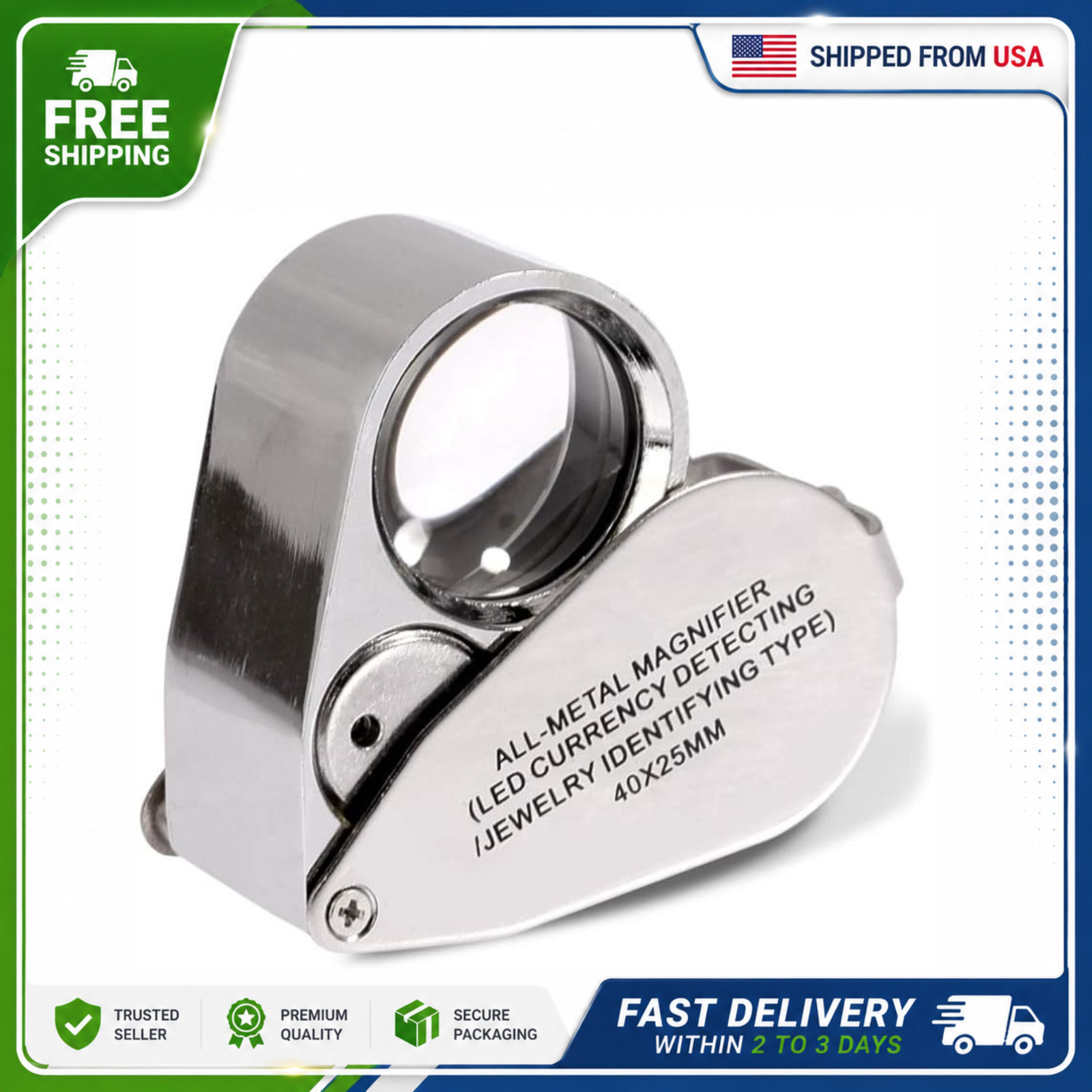 40X Jewelers Loupe LED Light Magnifying Glass Folding Pocket Magnifier for Coins