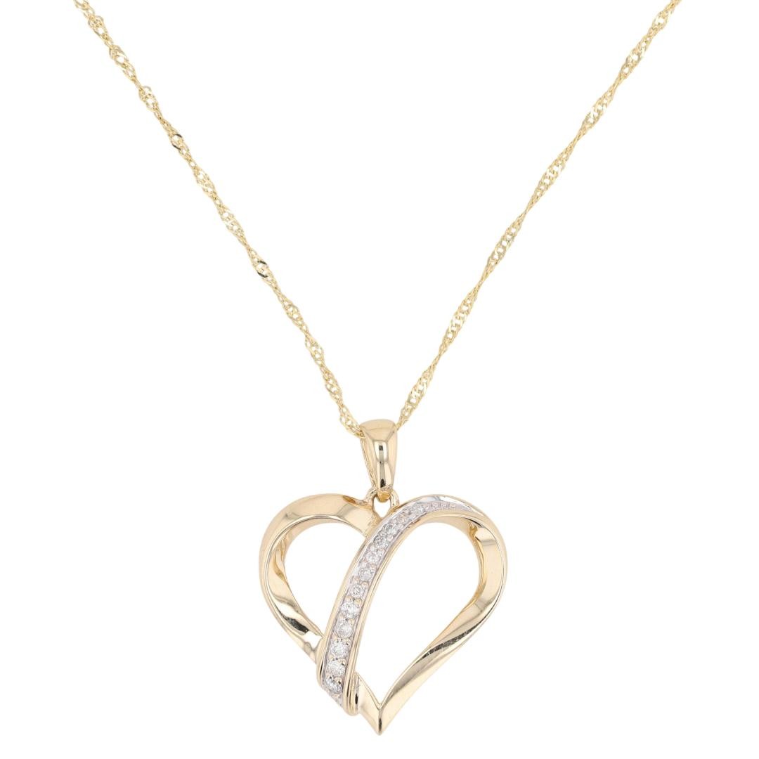 .08ctw Diamond Pavé Set Heart Pendant on 18″ Necklace 14k Yellow Gold 2.53 Grams